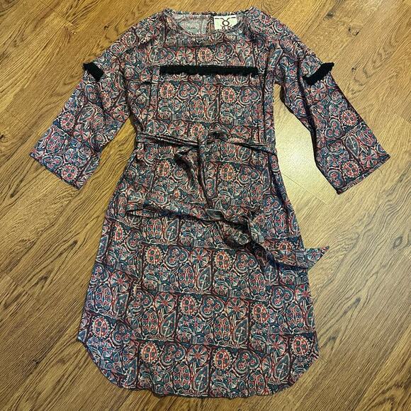 Figue bohemian unlined 3/4 sleeve multicolor print light weight dress XS cotton - Picture 3 of 10